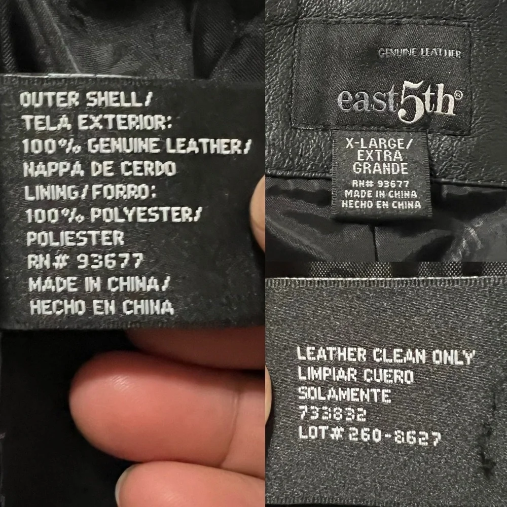 East 5th Genuine Leather Jacket Black Zip Front Lined‎ Coat Size XL